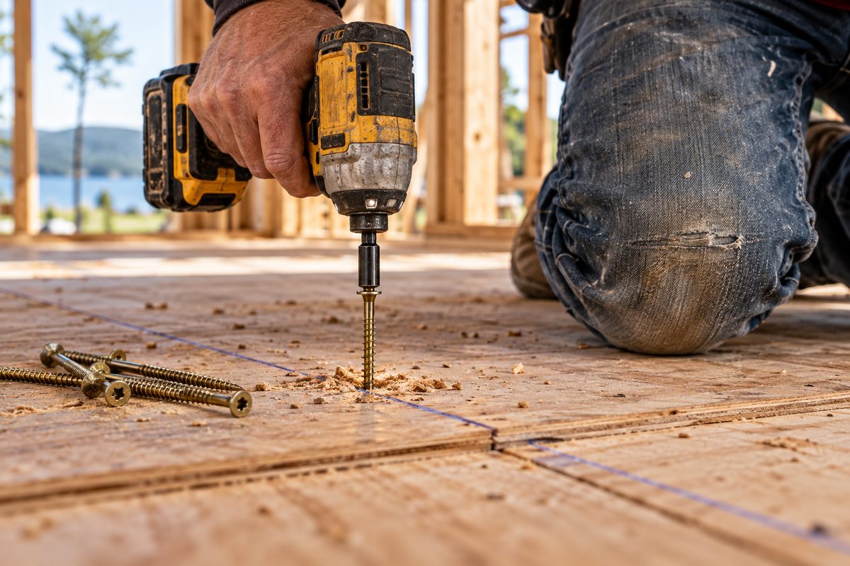 Fastening residential tongue-and-groove subfloor with an impact driver to eliminate floor squeaks